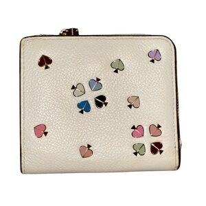 Kate Spade Cream Leather Wallet – Multicolor Spade Studs – Compact Bifold